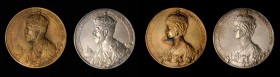 GREAT BRITAIN. Duo of George V Coronation Medals (2 Pieces), 1911. ALMOST UNCIRCULATED.
1) Silver, 51mm. BHM-4022; Eimer-1922a. 2) Bronze, 51mm. BHM-...