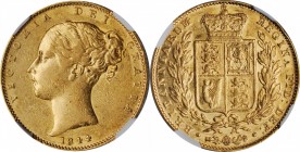 GREAT BRITAIN. Sovereign, 1844. Victoria. NGC AU-53.
S-3852; Fr-387e; KM-736.1. Small "44" in date variety. A solid, lightly circulated example of th...