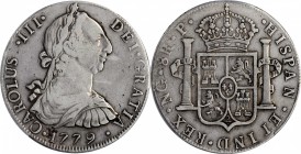 GUATEMALA. 8 Reales, 1779-NG P. Nueva Guatemala Mint. Charles III. PCGS VF-25 Gold Shield.
KM-36.2; FC-26; El-32; Cal-Type-95#827. A VERY RARE , rela...