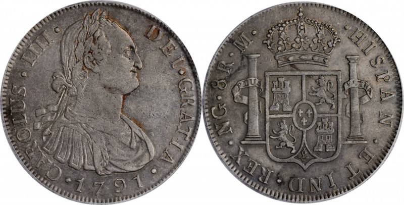 GUATEMALA. 8 Reales, 1791-NG M. Nueva Guatemala Mint. Charles IV. PCGS EF-45 Gol...