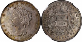 GUATEMALA. Peso, 1882-AE. Guatemala Mint. NGC AU-58.
KM-208. A well struck Peso with dark gray toning and some peripheral color on the obverse.
Esti...