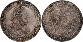 HUNGARY. Taler, 1657-KB. Kremnitz Mint. Ferdinand III. NGC MS-61.
Dav-3198; KM-107. A slightly double struck taler with fine portrait details and med...