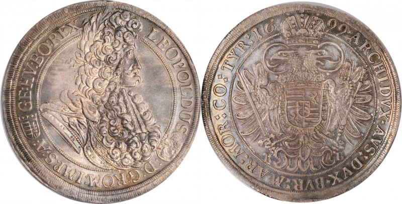 HUNGARY. Taler, 1699-KB. Kremnitz Mint. Leopold I. NGC AU-58.
Dav-3264; KM-214....