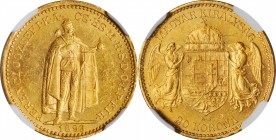 HUNGARY. 20 Korona, 1893-KB. Kremnitz Mint. Franz Joseph I. NGC MS-63.
Fr-250; KM-486. AGW: 0.196 oz. A sharply detailed coin with flashy luster and ...