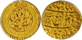 IRAN. Zand Dynasty. 1/4 Mohur, AH 1196 (1781). Khuy Mint. Sadiq Khan. PCGS MS-64 Gold Shield.
Fr-26; KM-551.2. Weight: 2.75 gms. A well struck and ce...