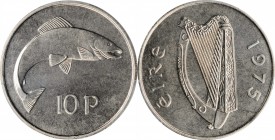 IRELAND. 10 Pence, 1975. PCGS SPECIMEN-65 Gold Shield.
KM-23. An attractive gem quality example of the type with flashy fields and simple, elegant de...