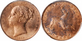ISLE OF MAN. Farthing (1/4 Penny), 1839. Victoria. PCGS MS-63 Red Brown Gold Shield.
KM-12; S-7419; Prid-37. A bright and fully lustrous coin with sp...