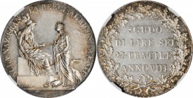 ITALY. Cisalpine Republic. Scudo, Year VIII (1800). NGC AU-58.
KM-C2; Dav-199; Pag-8. A SCARCE issue from this short lived Napoleonic Republic in Nor...