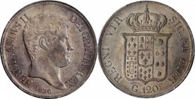 ITALY. Naples & Sicily. 120 Grana, 1836. Ferdinand II. PCGS MS-64 Gold Shield.
KM-325; Dav-173; F-500. A crisply detailed coin with even gray toning,...