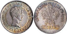 ITALY. Tuscany. Fiorino, 1840. Leopold II. PCGS MS-63+ Gold Shield.
KM-72; Pagani-130. An attractive coin with satiny luster and rainbow toning in th...