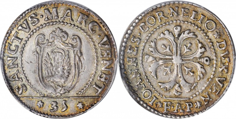 ITALY. Venice. 1/4 Scudo, 1709-10 FAP. Giovanni Corner II. PCGS MS-63 Gold Shiel...