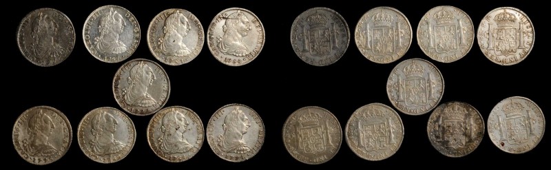 MEXICO. Charles III 8 Reales (9 Pieces), 1773-87. Mexico City Mint. Grade Range:...