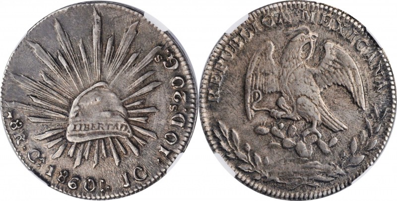 MEXICO. 8 Reales, 1860-Ca JC. Chihuahua Mint. NGC EF-45.
KM-377.2; DP-Ca33. A h...