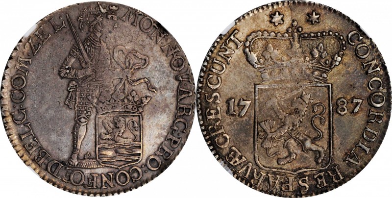 NETHERLANDS. Zeeland. 1/2 Silver Ducat, 1787/3. Zeeland Mint. NGC AU-53.
KM-51....