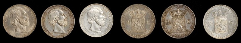 NETHERLANDS. 2-1/2 Gulden Trio (3 Pieces), 1850-72. Grade Range: VERY FINE to EX...