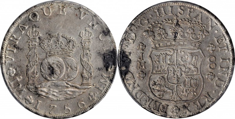 PERU. 8 Reales, 1756-LM JM. Lima Mint. Ferdinand VI. PCGS Genuine--Tooled, AU De...