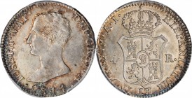 SPAIN. 4 Reales, 1811-M AI. Madrid Mint. Joseph Napoleon. PCGS MS-63 Gold Shield.
KM-540.1; Cal-Type-17#55. Pop: 1, none finer graded by PCGS. A love...