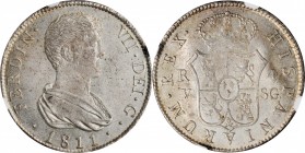 4 Reales, 1811-V SG. Valencia mint. Ferdinand VII. NGC MS-63.
KM-453.2; Cal-Type-227#830. A decently struck coin with some weakness in the centers, o...