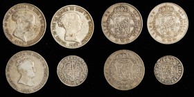 SPAIN. Silver Quartet (4 Pieces), 1737-1850. Grade Range: FINE to VERY FINE.
1) 1737 S-P. 2 Reales. KM-355; Cal-Type-145#1439. 2) 1848 M-CL. 20 Reale...