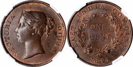 STRAITS SETTLEMENTS. Cent, 1845. Victoria. NGC MS-63 Brown.
KM-3; Prid-1; Tan-SSC4. A popular type in a SCARCE ly encountered state of preservation. ...