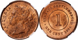 STRAITS SETTLEMENTS. Cent, 1895. Victoria. NGC MS-64 Red Brown.
KM-16; Tan-SSC16. Pop: 4 in Red Brown, none graded finer in Red Brown or Brown by NGC...