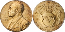 SWEDEN. Nobel Nominating Committee for Physics and Chemistry Gilt Silver Medal, 1989. PCGS SPECIMEN-64 Gold Shield.
Edge stamped "P10", indicating th...
