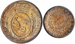 SWITZERLAND. Bern. 5 Batzen, 1808. NGC MS-65.
KM-170. A stunning prooflike coin with razor sharp design detail and intense burnt orange to magenta to...