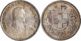 SWITZERLAND. 5 Francs, 1923-B. Bern Mint. PCGS MS-64 Gold Shield.
KM-37. A moderately toned, pleasing example of the type with full satiny luster.
E...
