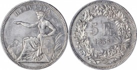 SWITZERLAND. Solothurn Shooting Festival 5 Francs, 1855. PCGS Genuine--Cleaned, AU Details Gold Shield.
KMX-S3; HMZ2-1343a; R-1117a. Mintage: 3,000. ...