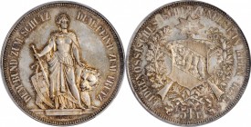 SWITZERLAND. Bern Shooting Festival 5 Francs, 1885. PCGS MS-63+ Gold Shield.
KMX-S17; R-193; HMZ 2-1343o. Struck to commemorate the shooting festival...