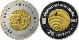 UKRAINE. 20 Hryven, 2007. Kiev Mint. UNCIRCULATED.
KM-468. Mintage: 3,000. This interesting gold and silver bimetallic issue focuses upon the topic o...