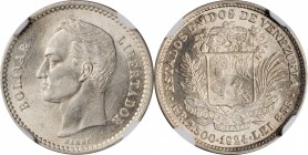 VENEZUELA. 1/2 Bolivar, 1924. Philadelphia Mint. NGC MS-63.
KM-Y-21. Exceptional quality, boasting beaming luster and premium surfaces for the grade....