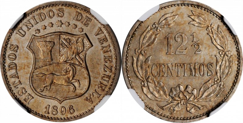 VENEZUELA. 12-1/2 Centimos, 1896. NGC MS-61.
KM-Y-28. A well struck and somewha...