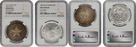 MIXED LOTS. Latin Crowns (2 Pieces), 1869 & 1915. Both NGC Certified.
1) Cuba. Peso, 1915. High Relief. AU Details -- Reverse Damage. KM-15.1. 2) Mex...