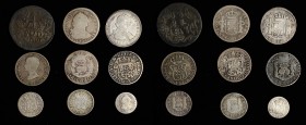 MIXED LOTS. Spain & Colonial Types (9 Pieces), 1741-1813. Grade Range: GOOD to VERY FINE.
A mix of colonial silver minors from Mexico City, Santiago,...
