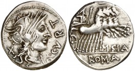 (hacia 116-115 a.C.). Gens Curtia. Denario. (Bab. 2) (Craw. 285/2). 3,85 g. MBC+.