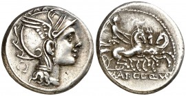 (hacia 111-110 a.C.). Gens Mallia. Denario. (Bab. 2) (Craw. 299/1b). 3,86 g. EBC-.