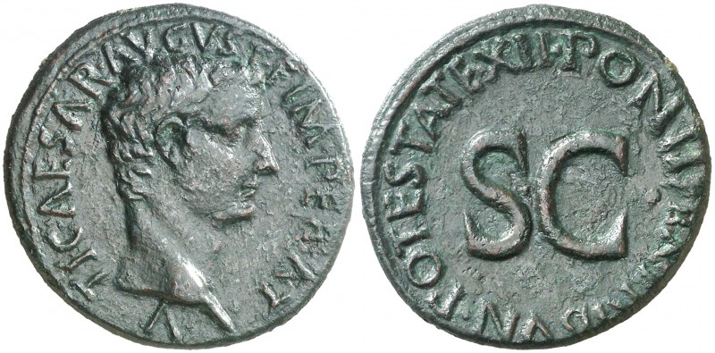(10-11 d.C.). Tiberio. As. (Spink 1755) (Co. 27) (RIC. 469, de Augusto). 11,50 g...