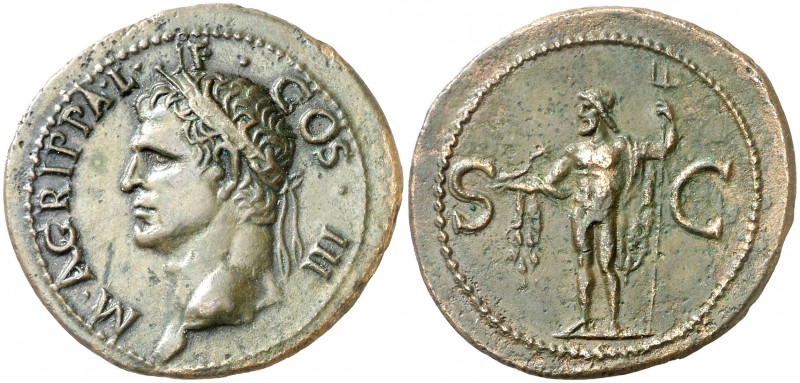 (37-41 d.C.). Agripa. As. (Spink 1812) (Co. 3) (RIC. 58, de Calígula). 10,79 g. ...