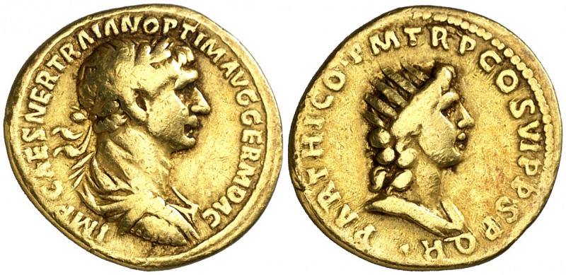 (117 d.C.). Trajano. Áureo. (Spink 3100) (Co. 187) (RIC. 326) (Calicó 1038). 7 g...