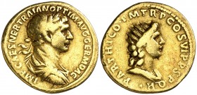 (117 d.C.). Trajano. Áureo. (Spink 3100) (Co. 187) (RIC. 326) (Calicó 1038). 7 g. Escasa. MBC.