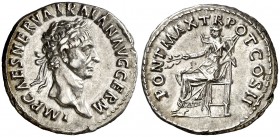 (99 d.C.). Trajano. Denario. (Spink 3152 var) (S. 291) (RIC. 16). 3,32 g. EBC.