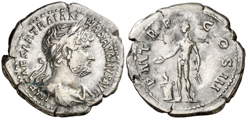 (120-121 d.C.). Adriano. Denario. (Spink 3522 var) (S. 1091a) (RIC. 358). 3,10 g...