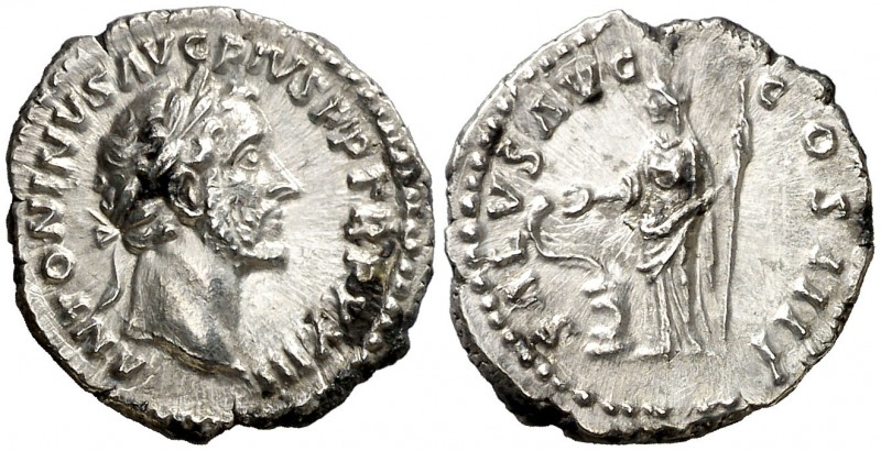 (159-160 d.C.). Antonino pío. Denario. (Spink 4106 var) (S. 735) (RIC. 304). 3,0...
