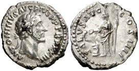 (159-160 d.C.). Antonino pío. Denario. (Spink 4106 var) (S. 735) (RIC. 304). 3,01 g. EBC.