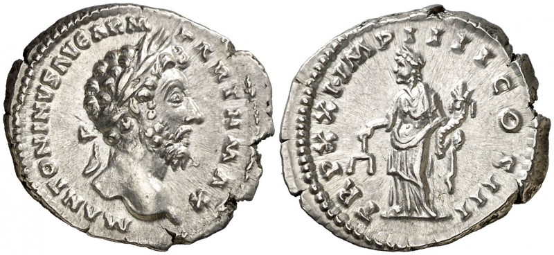 (167 d.C.). Marco Aurelio. Denario. (Spink 4934) (S. 882) (RIC. 171). 3,43 g. EB...