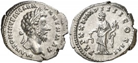 (167 d.C.). Marco Aurelio. Denario. (Spink 4934) (S. 882) (RIC. 171). 3,43 g. EBC-.