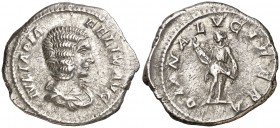 (214 d.C.). Julia Domna. Denario. (Spink 7100) (S. 32) (RIC. 373A, de Caracalla). 3,67 g. MBC+.