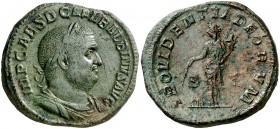 (238 d.C.). Balbino. Sestercio. (Spink 8499) (Co. 24) (RIC. 19). 25,83 g. Pátina verde. Ex Colección Manuela Etcheverría. Muy escasa. MBC+.