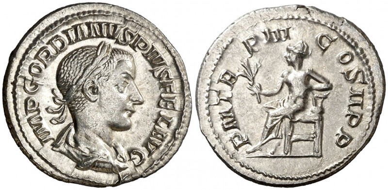 (241 d.C.). Gordiano III. Denario. (Spink 8679) (S. 238) (RIC. 114). 3,18 g. EBC...